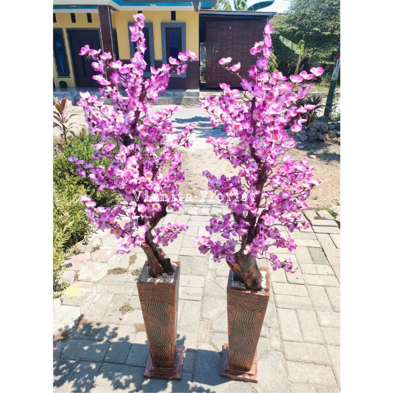 Bunga hias artificial Sakura Bunga hias sudut ruangan besar plus pot sakura