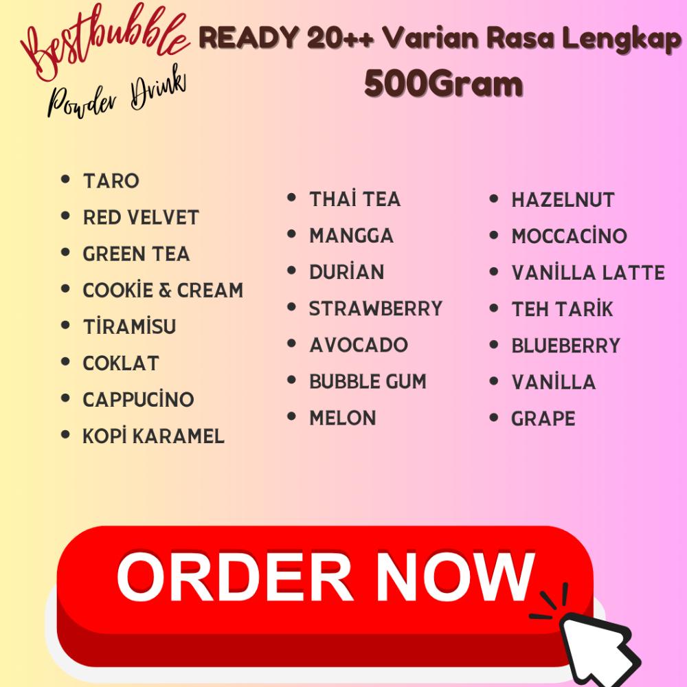 

Terbaru! bubble Bubuk Minuman Rasa / Bubuk Minuman Kekinian / Bubuk Minuman Aneka Rasa 500 Gram ,.