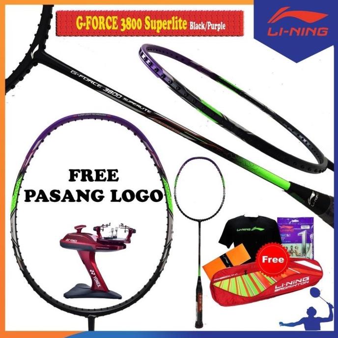 Raket Badminton Lining Superlite G-Force 3800 Komplit Set+Sablon Logo Original
