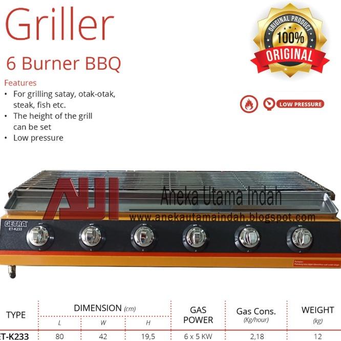 Kompor Panggang Sosis Gas Getra Et-K233 6 Tungku (Etk-233) Etk233 233