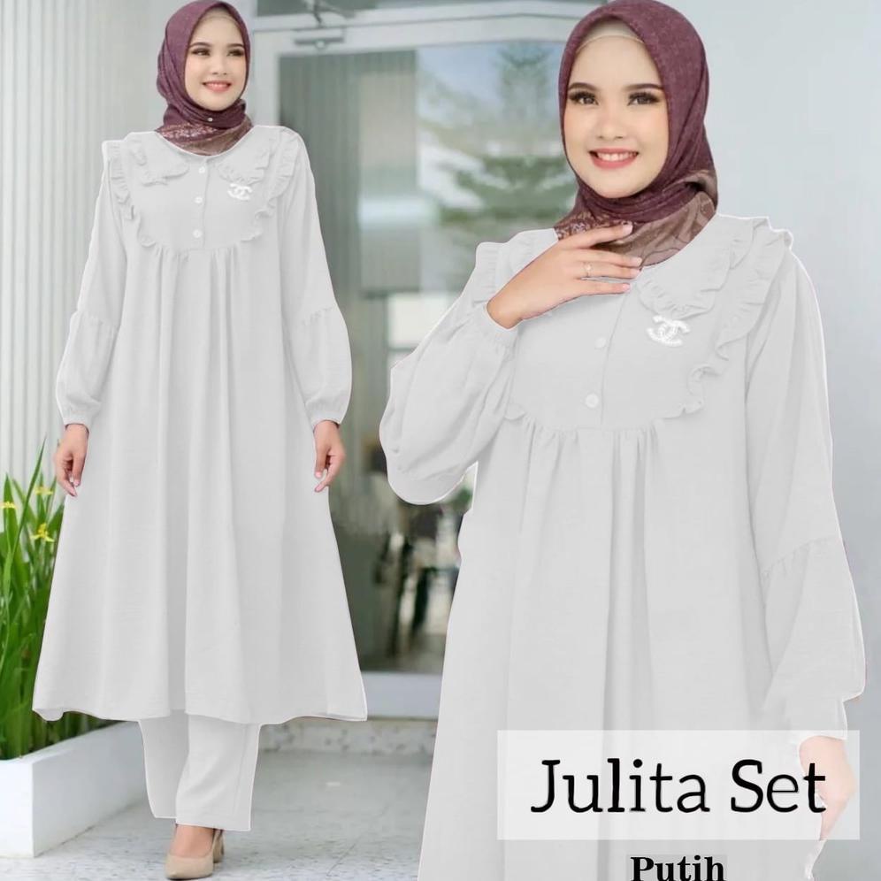 Wanita Polos Satu Set Julita Set Baju Wanita Stelan Jumbo Terlaris / Setcel Julita Crinkle Air Flow 