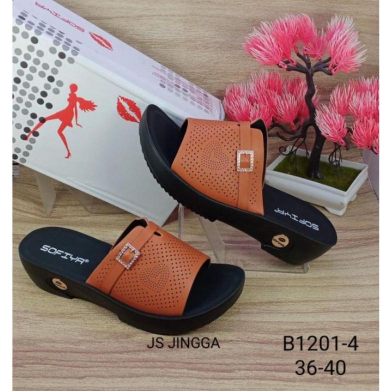 DiskNt Sandal Wedges Sofia Import Terbaru 2022/Sandal Wanita Wedges Selop Motif Kekinian Murah