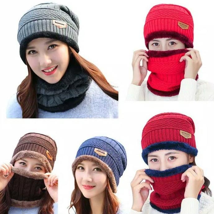 Topi kupluk beanie import syal dewasa unisex