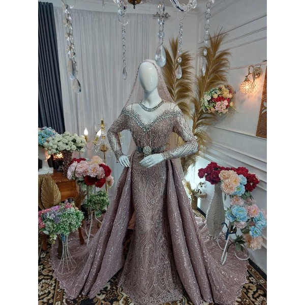 GAUN PENGANTIN MEWAH/GAUN PENGANTIN SLIM EKOR