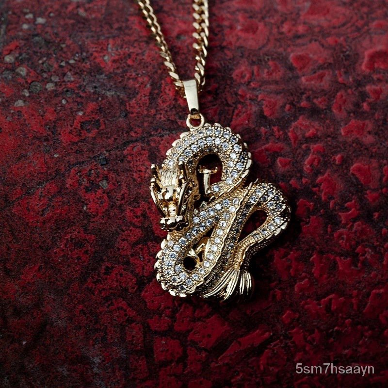 WishAliexpress European and American Popular Men's and Women's Full Diamond Dragon Pendant Cuban Lin