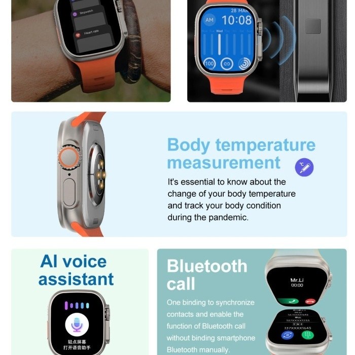 NEW DT8 ULTRA SMARTWATCH DT 8 NO 1 ALLOY 2.0 INCH DISPLAY WATCH TERMOMETER ORIGINAL TERBARU