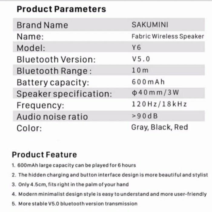 Sakumini Y6 Round Bluetooth Wireless Speaker
