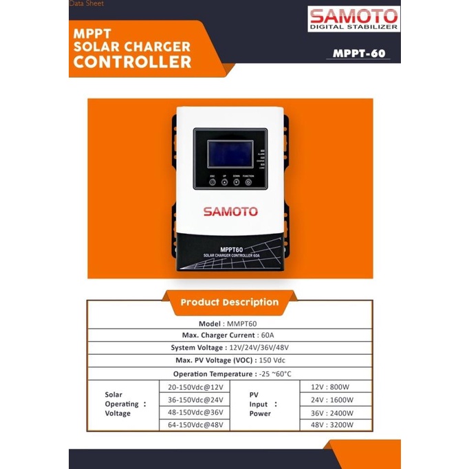 SAMOTO MPPT60 MPPT-60 MPPT 60A 12V 24V 36V 48V Tenaga Panel Surya Segera Beli