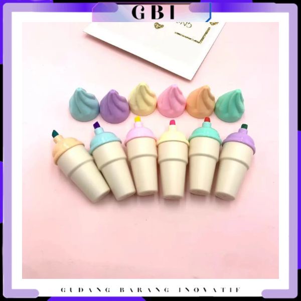 

GBI HighLighter Es Krim Cone 1 Set 6 Pcs Free Pouch Highliter Es Krim Cone Stationery Lucu Unik Penanda Buku Warna Warni Kado Viral Termurah