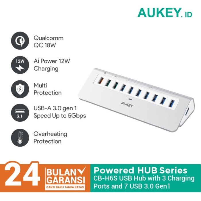 HUB AUKEY CB-H6S 3 CHARGING PORTS & 7 USB 3.0 - 500975