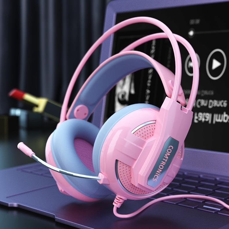 NEW Headset Gaming wanita Pink bando karakter Cute Lucu Headphone besar Wired Game hanset Hensed Cew