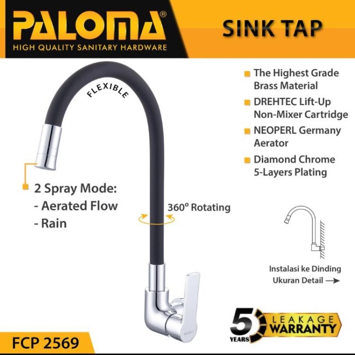 PALOMA FCP 2569 Kran Air Dingin Sink Dapur Tembok Kran Flexible