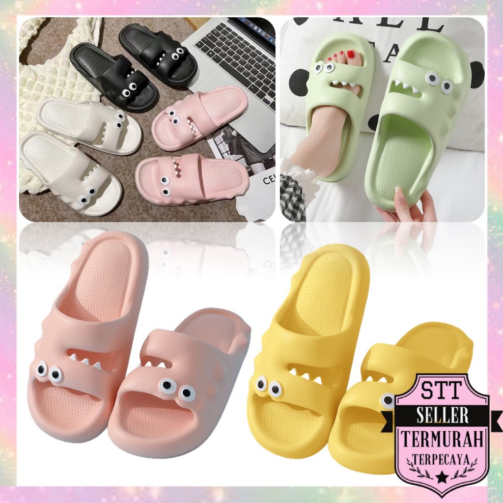 STT Sandal Selop Unisex Cute Crocodile 6849 Sendal Rumahan Cewek Cowok Motif Buaya Bahan Karet Tebal