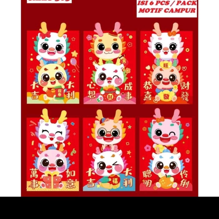 

New! 0[ORGM] SET 6 PC 2024 Shio NAGA Amplop Merah Angpao Angbao Imlek #2 Limited