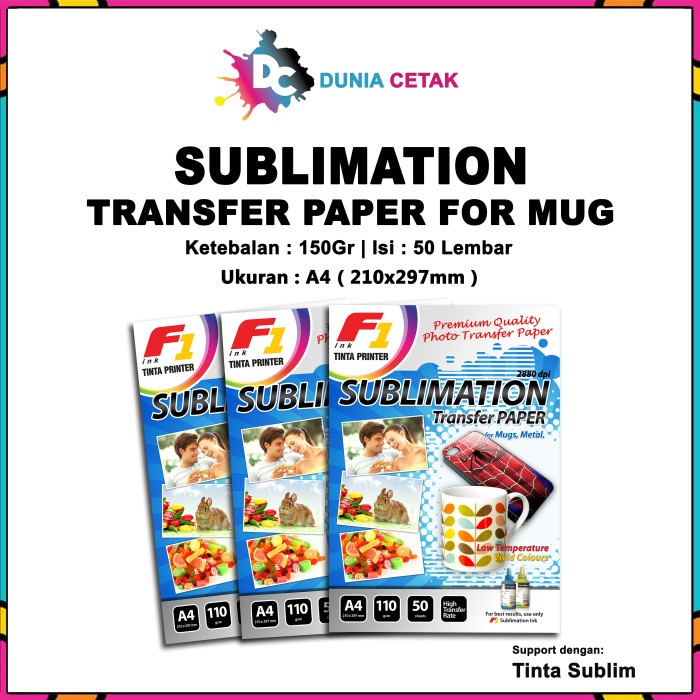 

Terbaru Kertas Sublim / Sublimation Paper For Mug Ukuran A4 Isi 50 Lembar Promo Terlaris