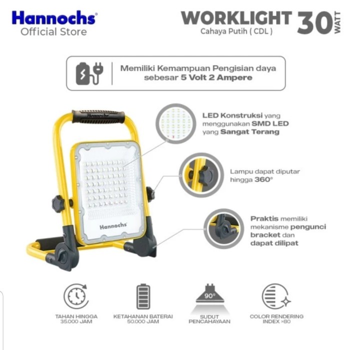 Hannochs Led Worklight 30 Watt / Lampu Sorot Emergency 30 Watt Terlariss 