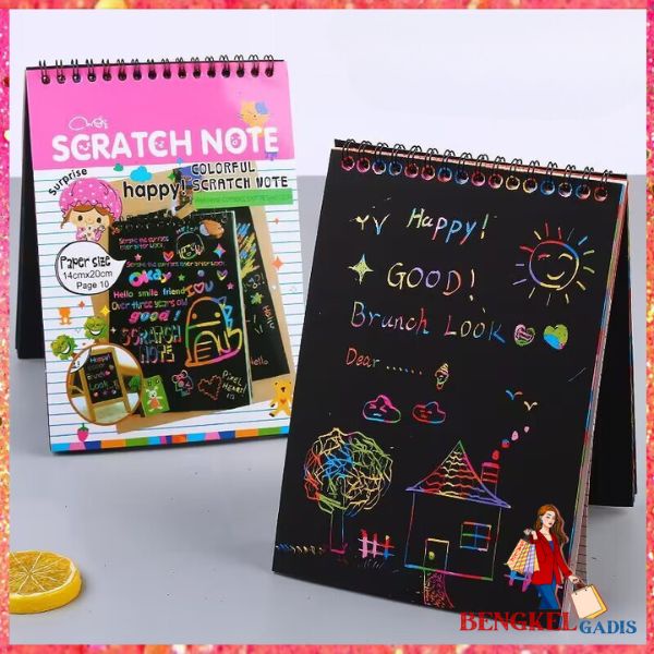 

BG Buku Sketsa Warna-warni Scratch Book Grafiti Kertas Mini Tulis Gores Gambar DIY Sscratch Paper Note Black Cardboard Mini Hadiah Alat Tulis Mainan Edukasi