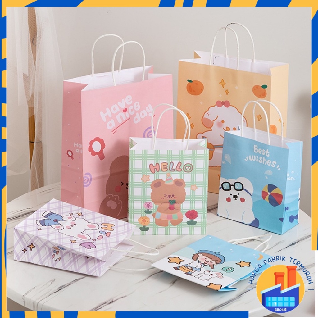 

HPT Paperbag Karakter Kartun Beruang Lucu Goodie Bag Motif Rabbit & Bear Tas Jinjing Serbaguna Bingkisan Hadiah Hampers Ulang Tahun Anak Kotak Souvenir Kantong Tentengan Bingkisan Paper Bag Kertas Mini Lucu Aesthetic