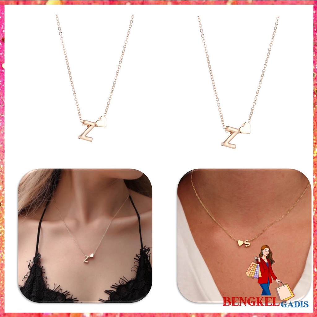 (HURUF N-Z) Kalung Huruf Love Kecil Stainless Aksesoris Fashion Perhiasan Wanita GOLD SILVER