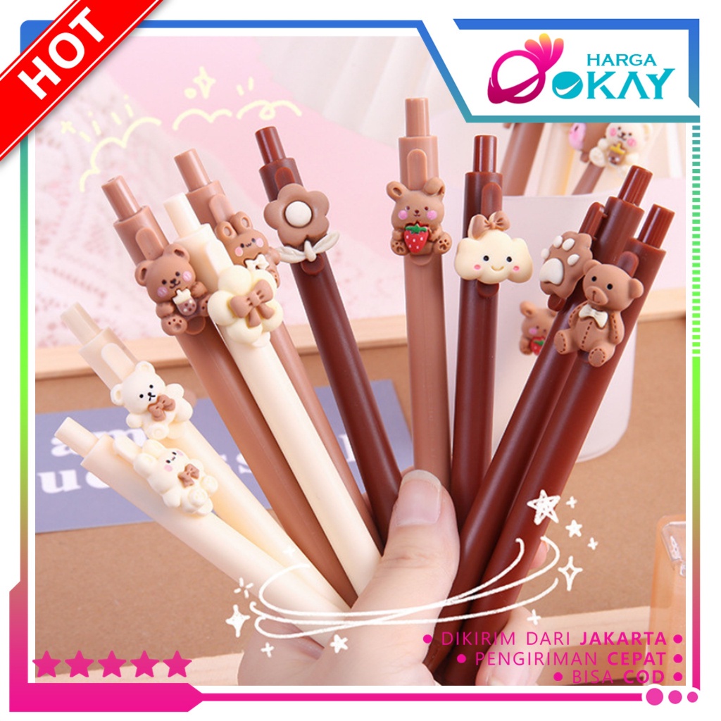 

HO Pulpen Tinta Gel Cair Hitam Motif Beruang Pena Cetekan Karakter Bear Pita Lucu Unik Alat Tulis Sekolah Kantor Stationary Murah