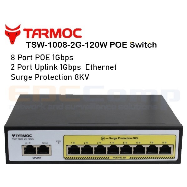 TARMOC TSW-1008-2G-120W, 8 PORT GIGABIT POE 802.3AF/AT POE SWITCH 120W
