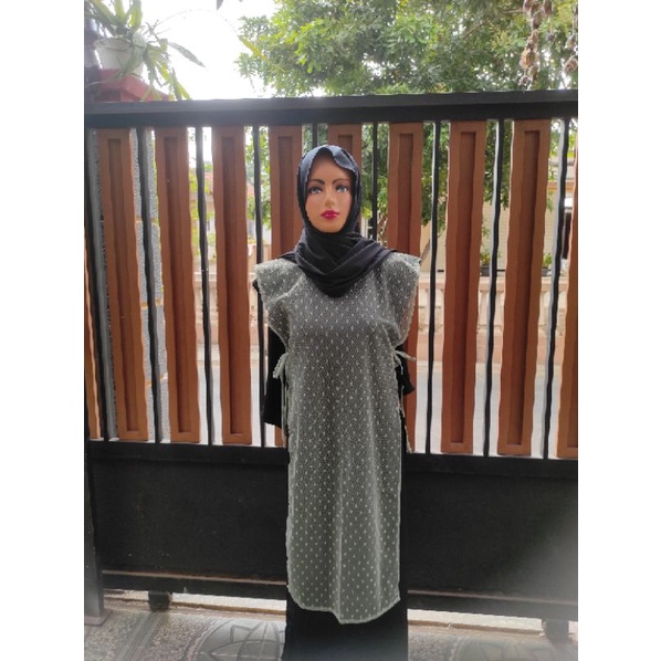 Long vest polkadot, KODE: DQA-1012,vest brukat, vest tile, outher tali samping, rompi brukat