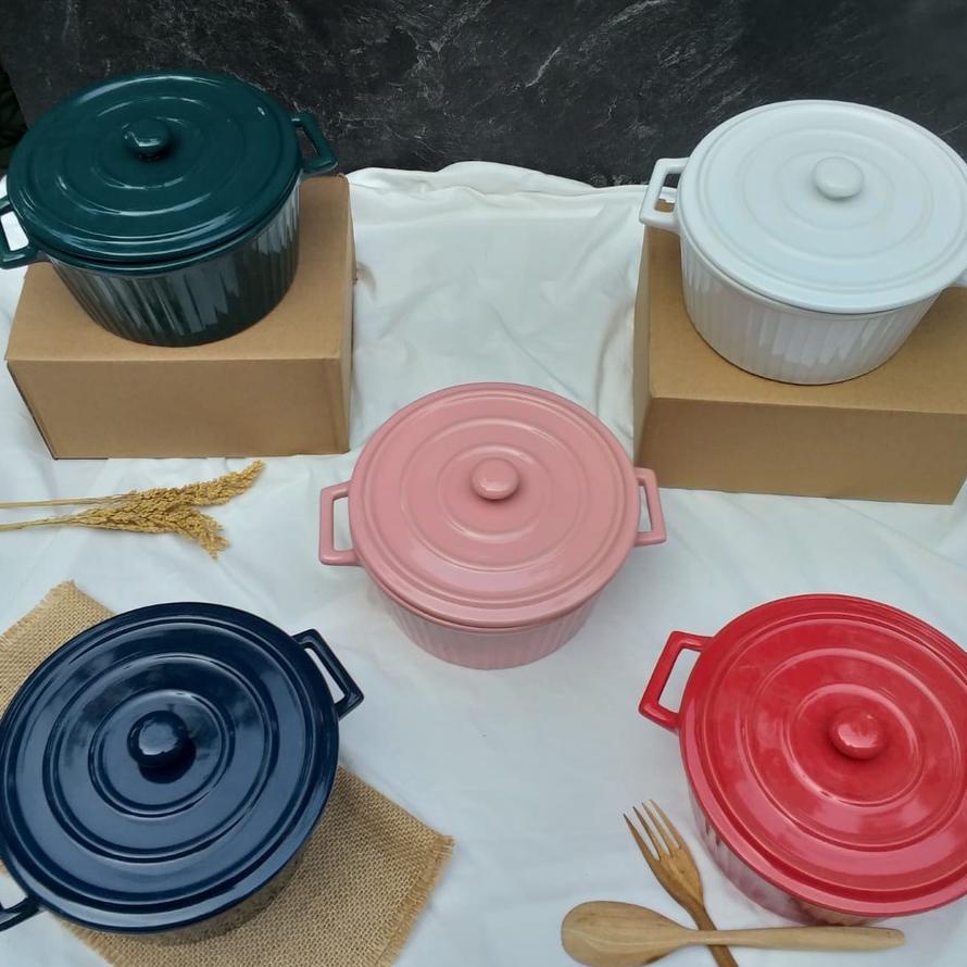 Mangkok Kerak Saji C Dengan Tutup/ Bowl With Lid / Mangkuk Kerak Set/Casserolle Cerac Korea Nordic S