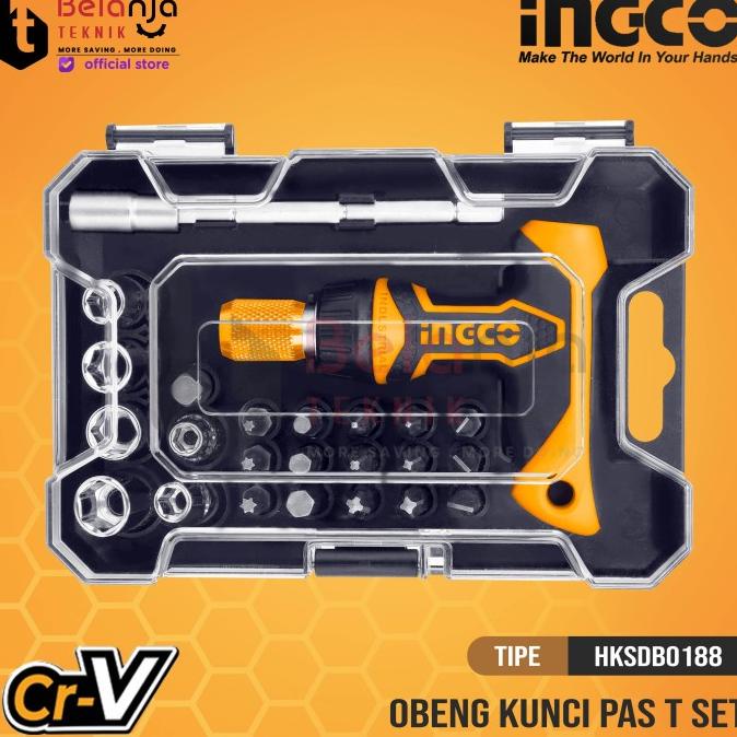 Ingco T Handle Wrench Screwdriver 24 Pcs Obeng Sock Sok Set HKSDB0188