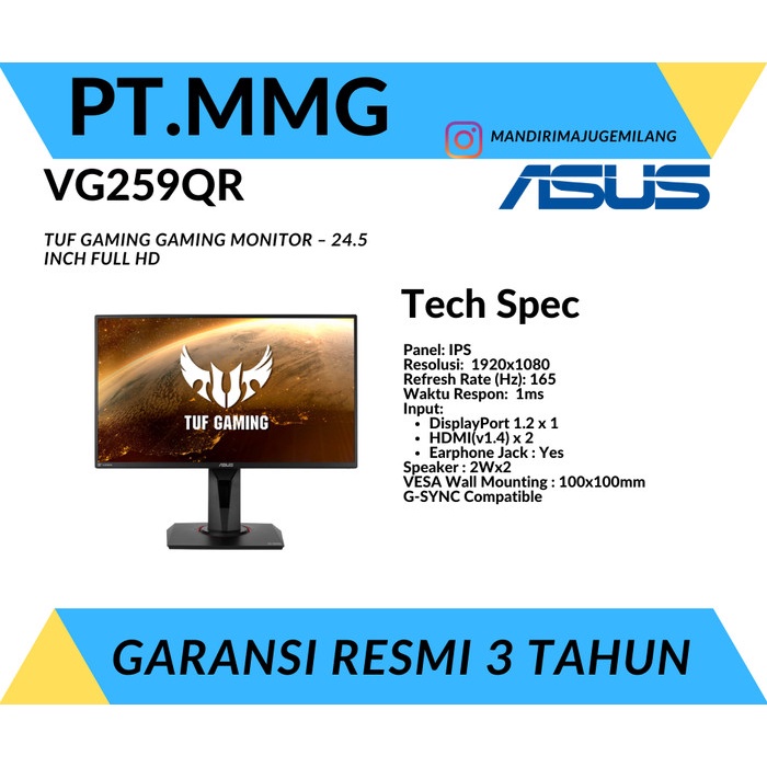 Monitor LED ASUS TUF Gaming VG259QR 24.5" 165Hz 1ms VG259 QR speaker