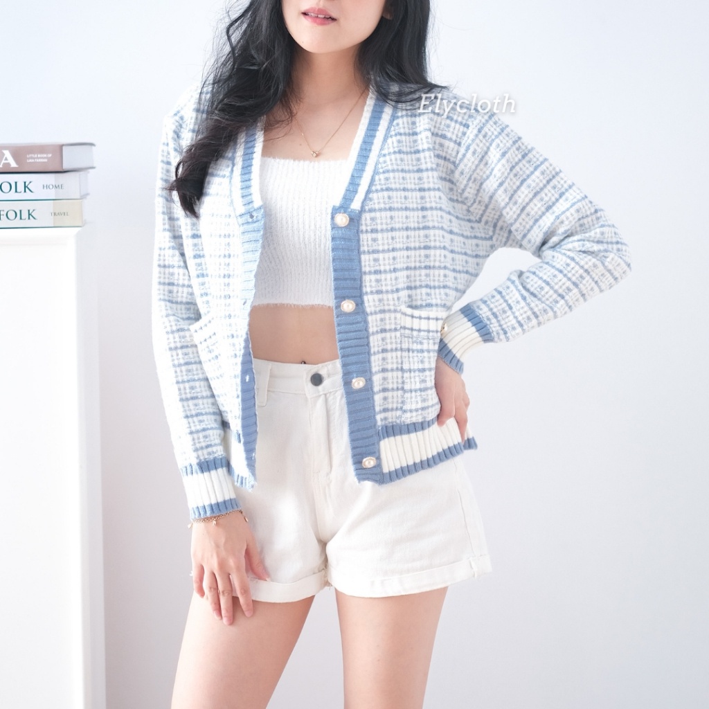 [AMAZED PEOPLE] ELYCLOTH ELENA CARDIGAN CARDIGAN WANITA PREMIUM TWEED KNIT IMPORT