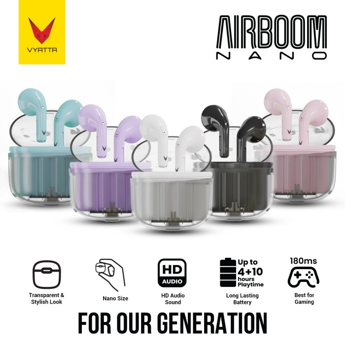 Ready VYATTA AIRBOOM NANO TWS BLUETOOTH HEADSET TRANSPARENTCASE