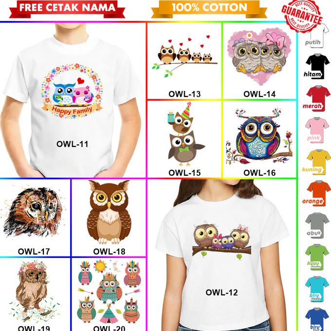 Flash Sale Baju / Kaos ANAK BURUNG HANTU OWL BANYAK MOTIF ( TULISAN/NAMA) ,,