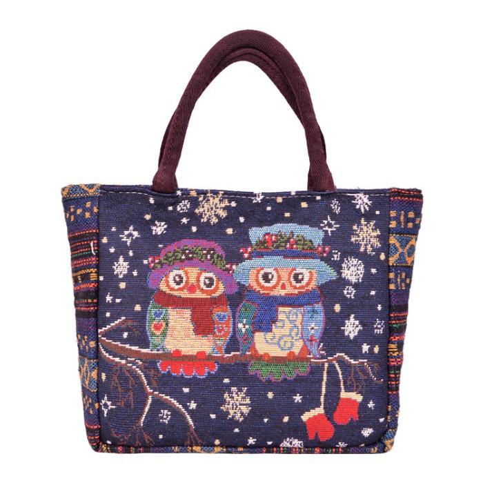BISA COD - TAS TANGAN WANITA/TAS ETNIK/TAS BAHAN KAIN KANVAS MOTIF OWL