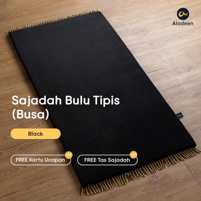 Sajadah Polos Tebal Bulu Tipis Hitam Aladeen - Size Dewasa Gratis Tas