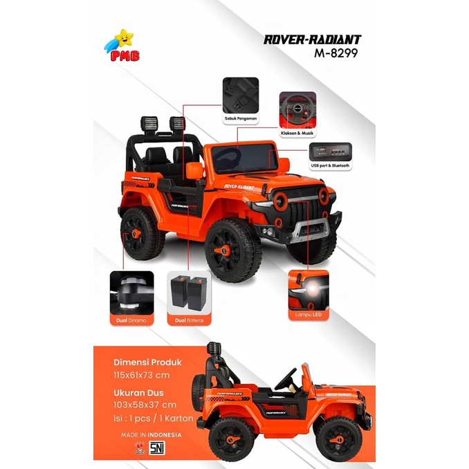 TERLARIS Mobil Aki Anak PMB Rover Radiant M8299 Mainan Mobil Aki Bisa Dinaiki