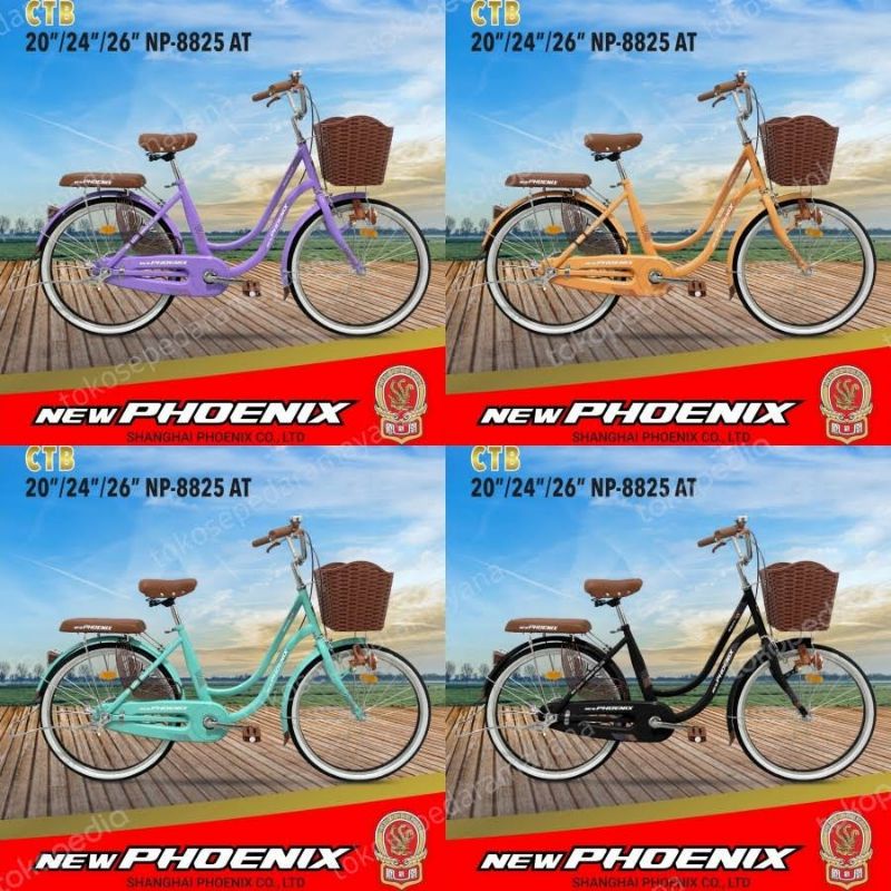 Sepeda MINI Ukr. 26" PHOENIX 8825 AT Boncengan & Sadel Kulit + Lampu dinamo + Stir Krom + Keranjang 