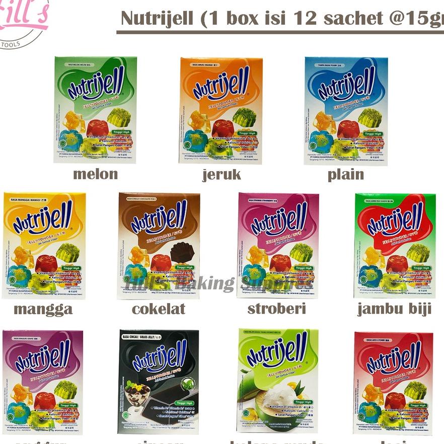 

Nutrijell 1 Box 12 Sachet @ 15 Gr / Jelly Powder / Nutrijel Coklat Plain Melon Jeruk Anggur Leci Cincau Jambu Biji Stroberi Kelapa Muda Mangga 15Gr Agar Agar Jeli Instan Fsa