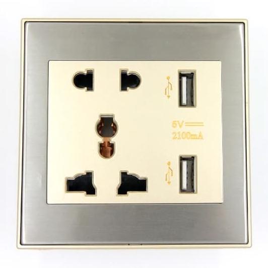 var Stop Kontak Saklar Colokan Dinding Wallplug Universal dan 2 USB Port