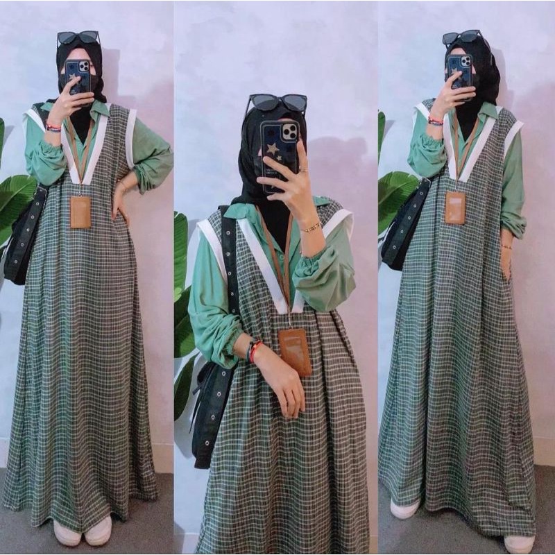 Gamis Dress Maxi Vest Kotak Wanita