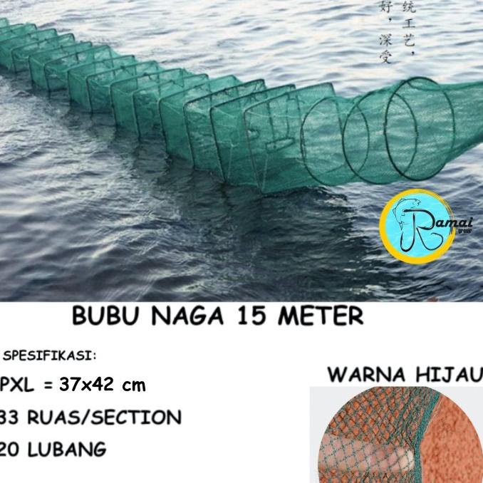 BUBU NAGA 15 METER PERANGKAP IKAN UDANG LOBSTER JARING IKAN JALA HIJAU