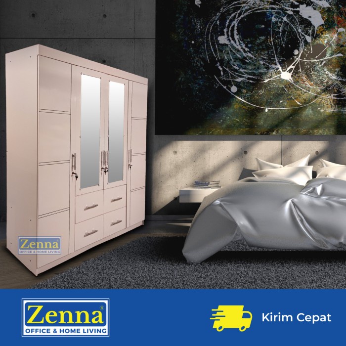 ZENNA LEMARI PAKAIAN 4 PINTU DLN / LEMARI BAJU BESAR 4 PINTU / GLOSSY