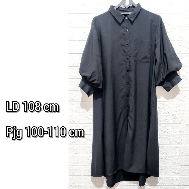 Dress katun hitam lengan balon