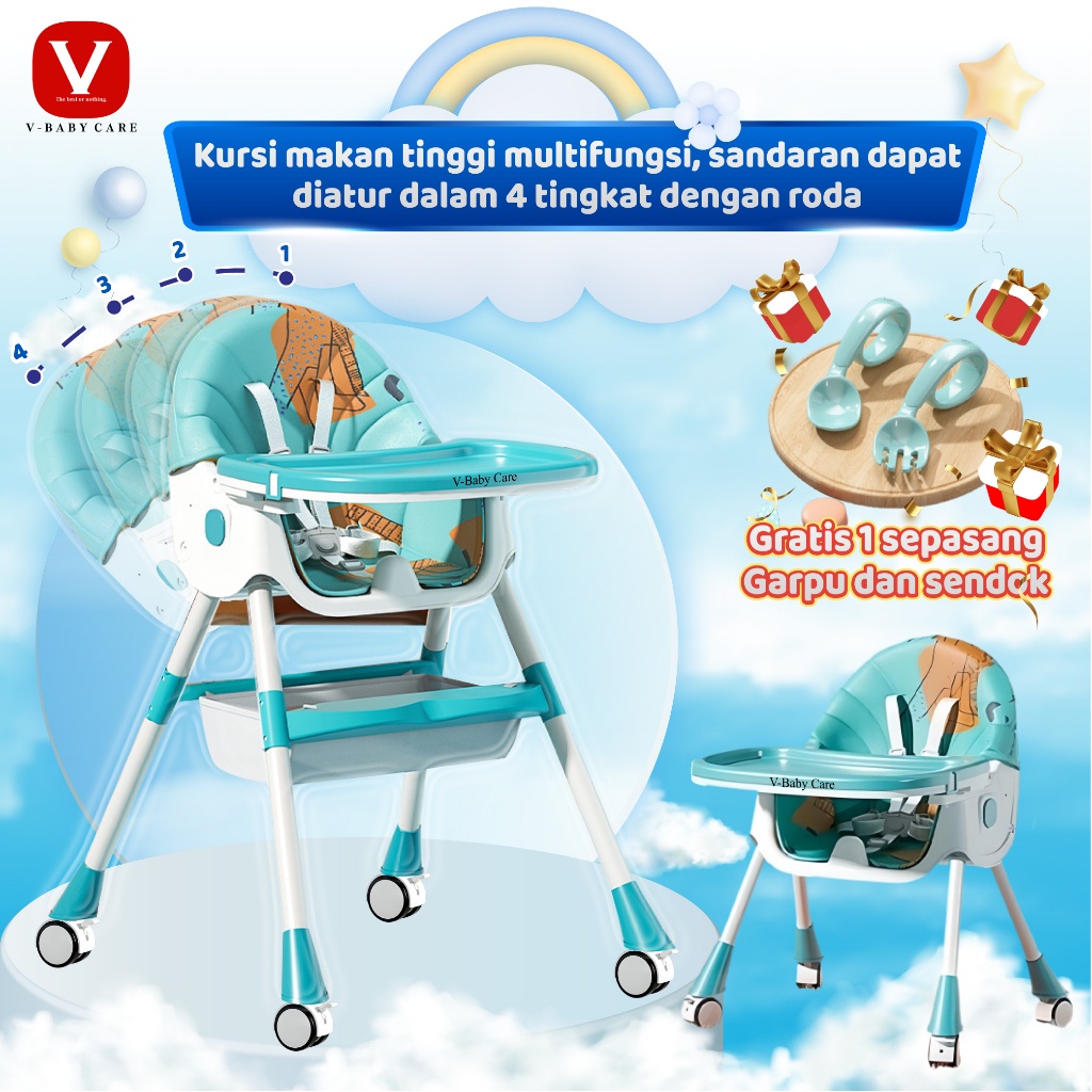 [BABY'S NEEDS] V-BABY CARE Kursi makan balita/ Kursi makan bayi multifungsi/Kursi makan bisa lipat /