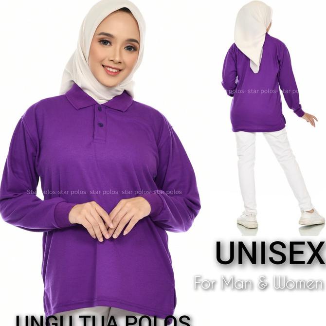 Kaos Kerah Lengan Panjang Ungu Tua Polos Pria Wanita S,M,L,Xl,Xxl,Xxxl