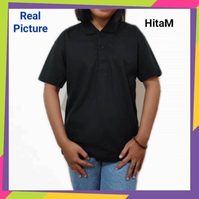 Kaos Kerah Wanita Hitam Winstar / Kaos Polo Polos Pendek Hitam Wanita