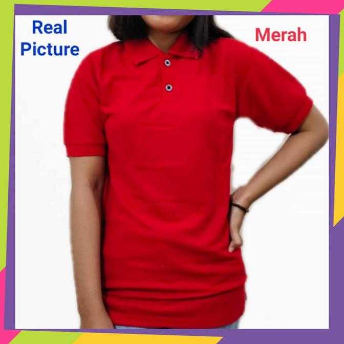 Baju Kaos Kerah Wanita Polos - Merah Polos