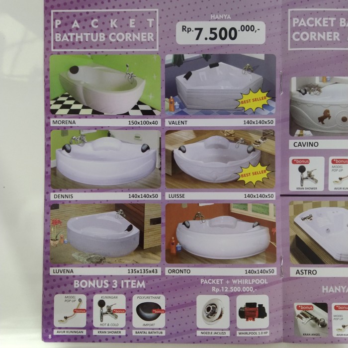 Promo Paket Bathtub Jacuzzi Whirlpool Pump Marble Luvena Sudut