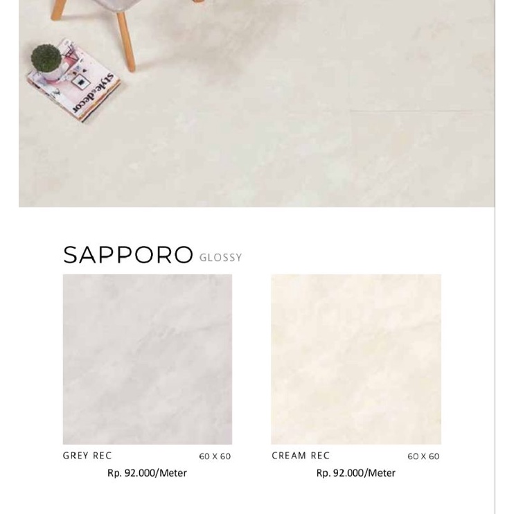 Keramik Glossy Motif Marbel Sapporo Abu & Cream Ukuran 60x60 by Platinum/Keramik Kualitas 1 Grade A/