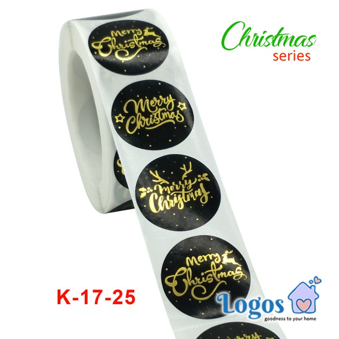 

TERLARIS Merry Christmas black Round Sticker stiker bulat Ucapan Natal Xmas