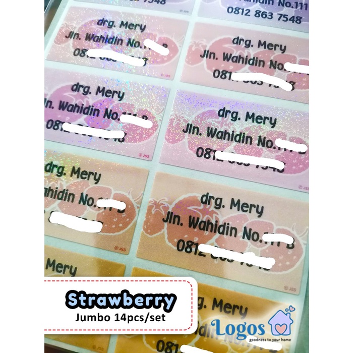 

TERLARIS Strawberry Metalik JUMBO Stiker Label kosmetik botol besar kotak mika